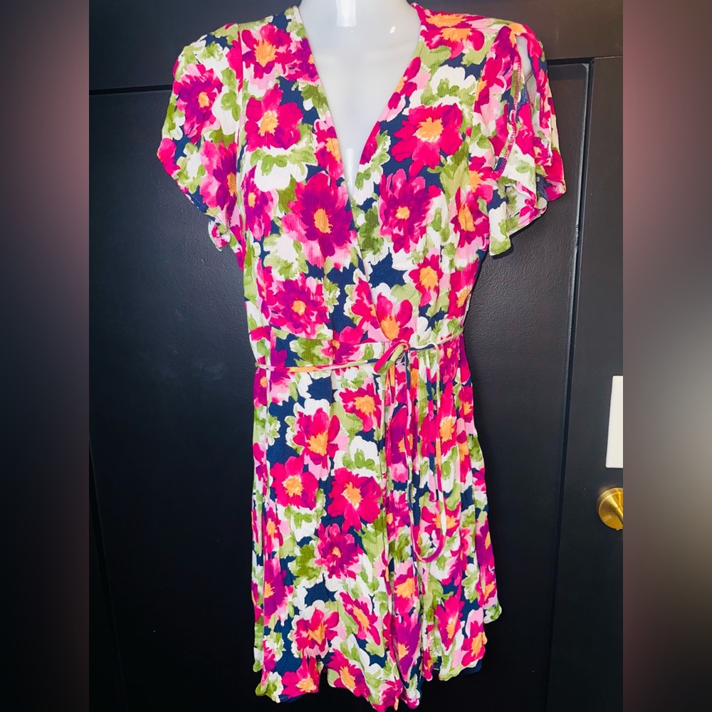 Lulus Harbor Point Magenta Multi Floral Print Wrap Dress